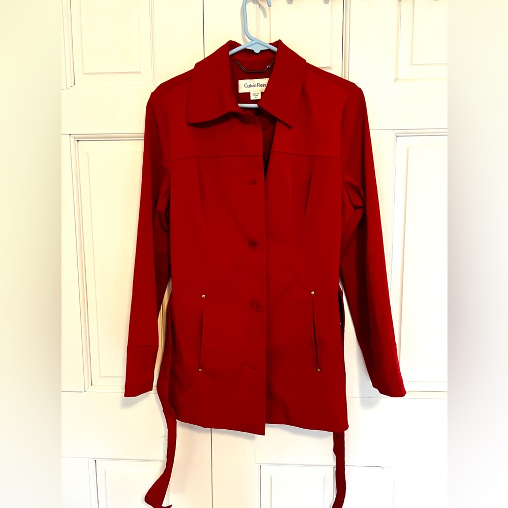 Calvin Klein Red Button Up Jacket Tie Waist Medium‎